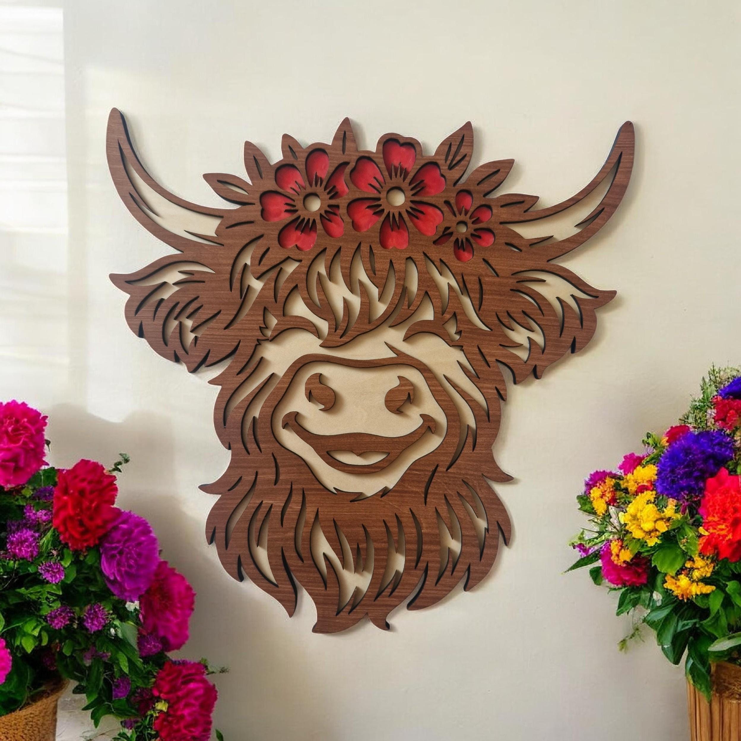 Highland Cow Floral Wall Decor