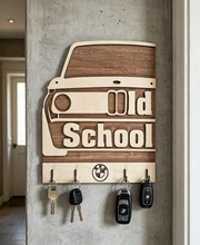 BMW Old School Key Holder – 4 Hook Wooden Key Organiser