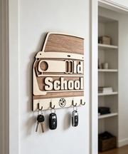BMW Old School Key Holder – 4 Hook Wooden Key Organiser